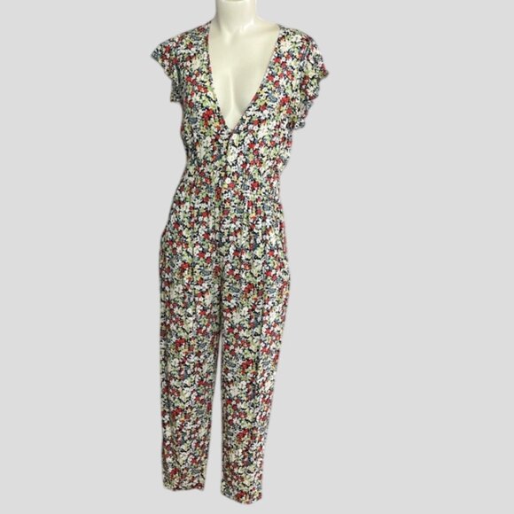 Free People Ruffle Your Feathers Floral V-Neck Jumpsuit - Picture 2 of 16